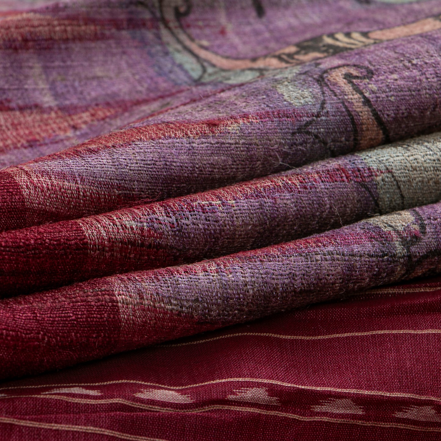 Mauve Handpainted Kalamkari Gicha Tussar Silk Saree With Wedding Theme For Office Wear PTK VSR 140