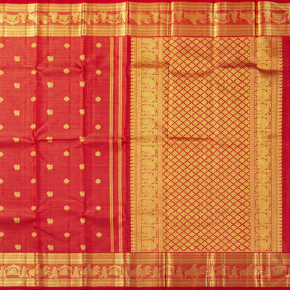 Red Kanchipuram Silk Saree For Festive Wear PV NYC 1937