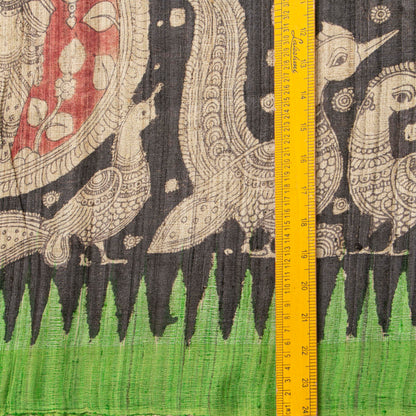 Black Handpainted Kalamkari Gicha Tussar Silk Saree For Festive Wear PTK VSR 141
