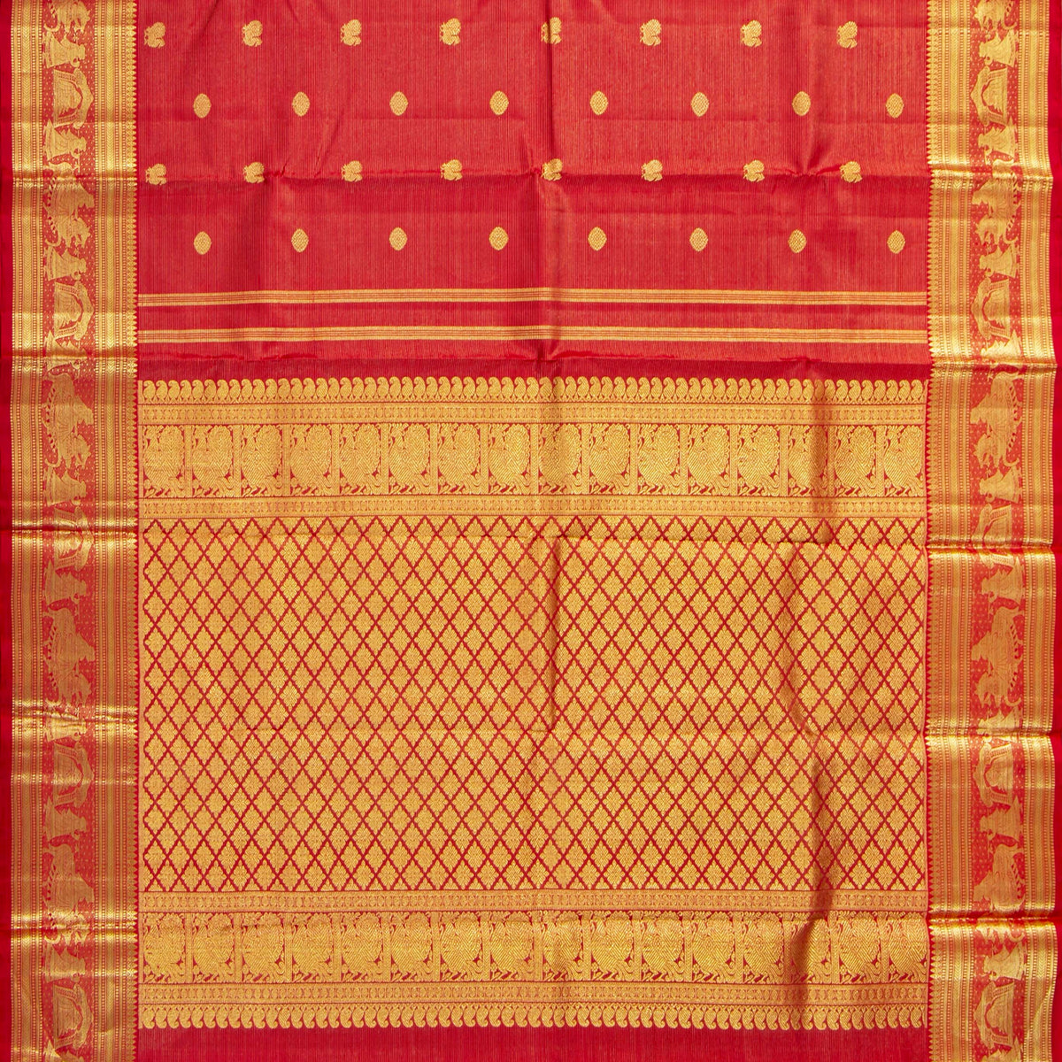 Red Kanchipuram Silk Saree For Festive Wear PV NYC 1937