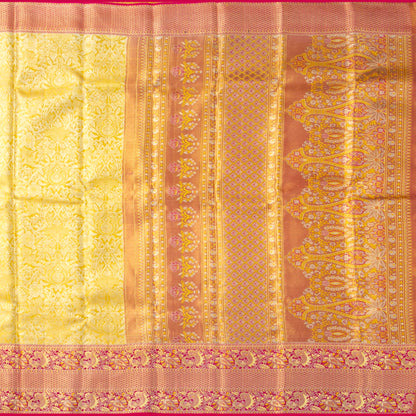 Yellow And Pink Kanchipuram Tissue Silk Saree For Bridal Wear PV NYC 1942