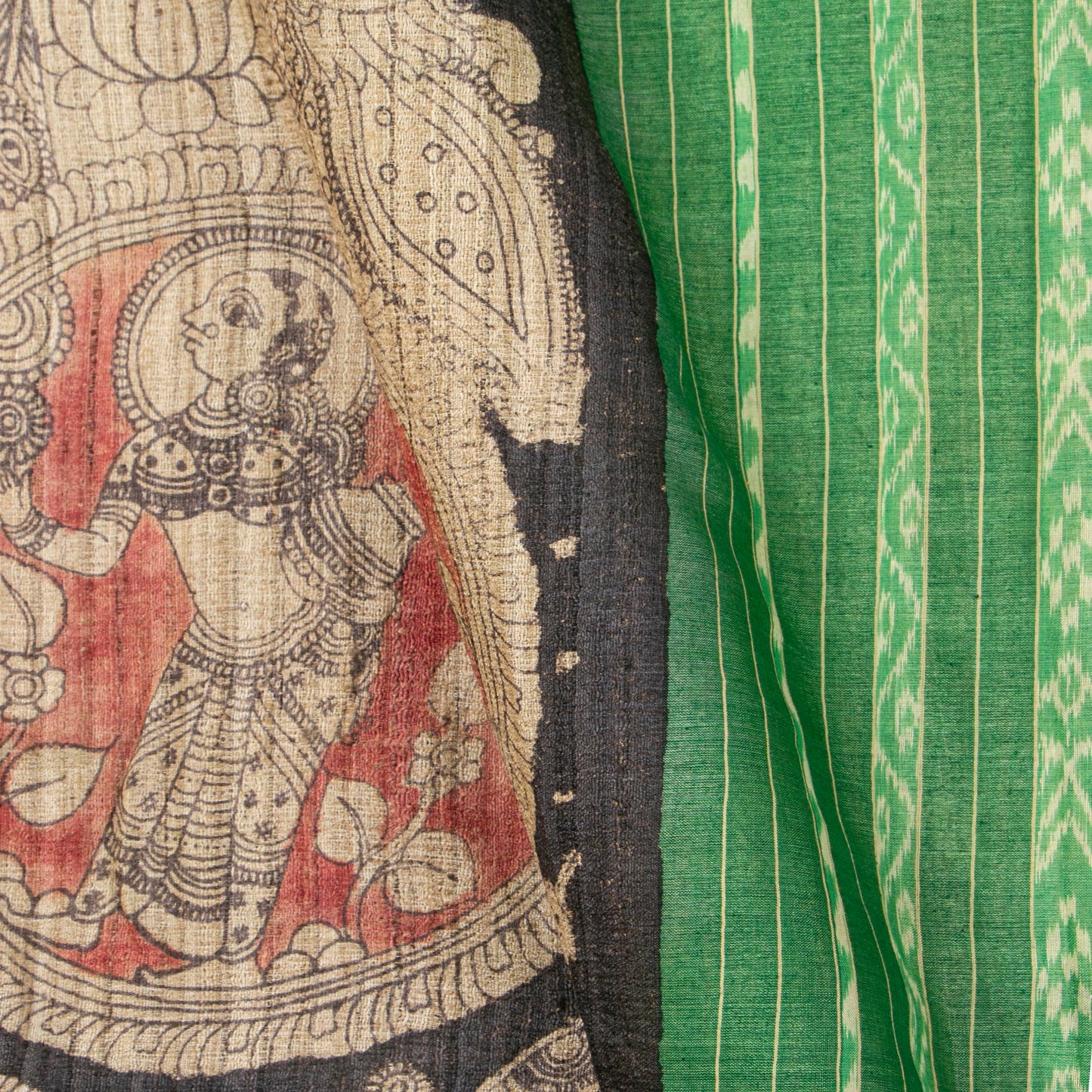 Black Handpainted Kalamkari Gicha Tussar Silk Saree For Festive Wear PTK VSR 141