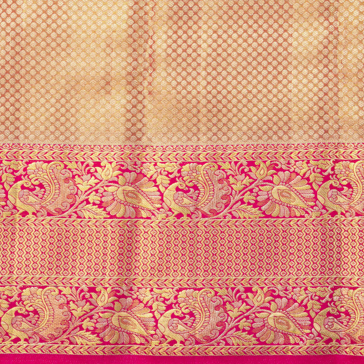 Yellow And Pink Kanchipuram Tissue Silk Saree For Bridal Wear PV NYC 1942