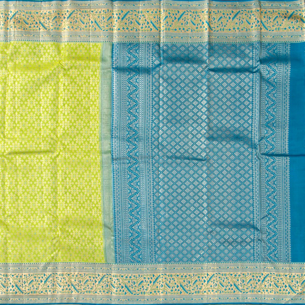 Green And Blue Kanchipuram Silk Saree For Wedding Wear PV NYC 2040