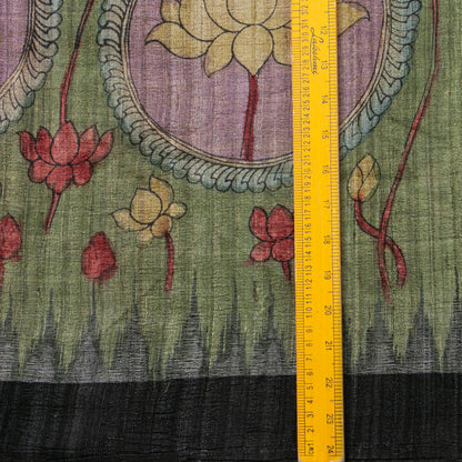 Green Handpainted Kalamkari Gicha Tussar Silk Saree With Ikkat Pallu For Office Wear PTK VSR 136