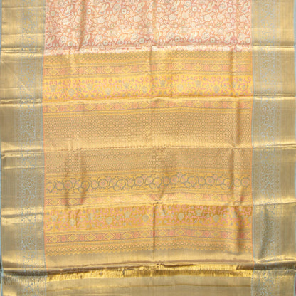 Pastel Peeach And Blue Kanchipuram Tissue Silk Saree For Bridal Wear PV NYC 1944