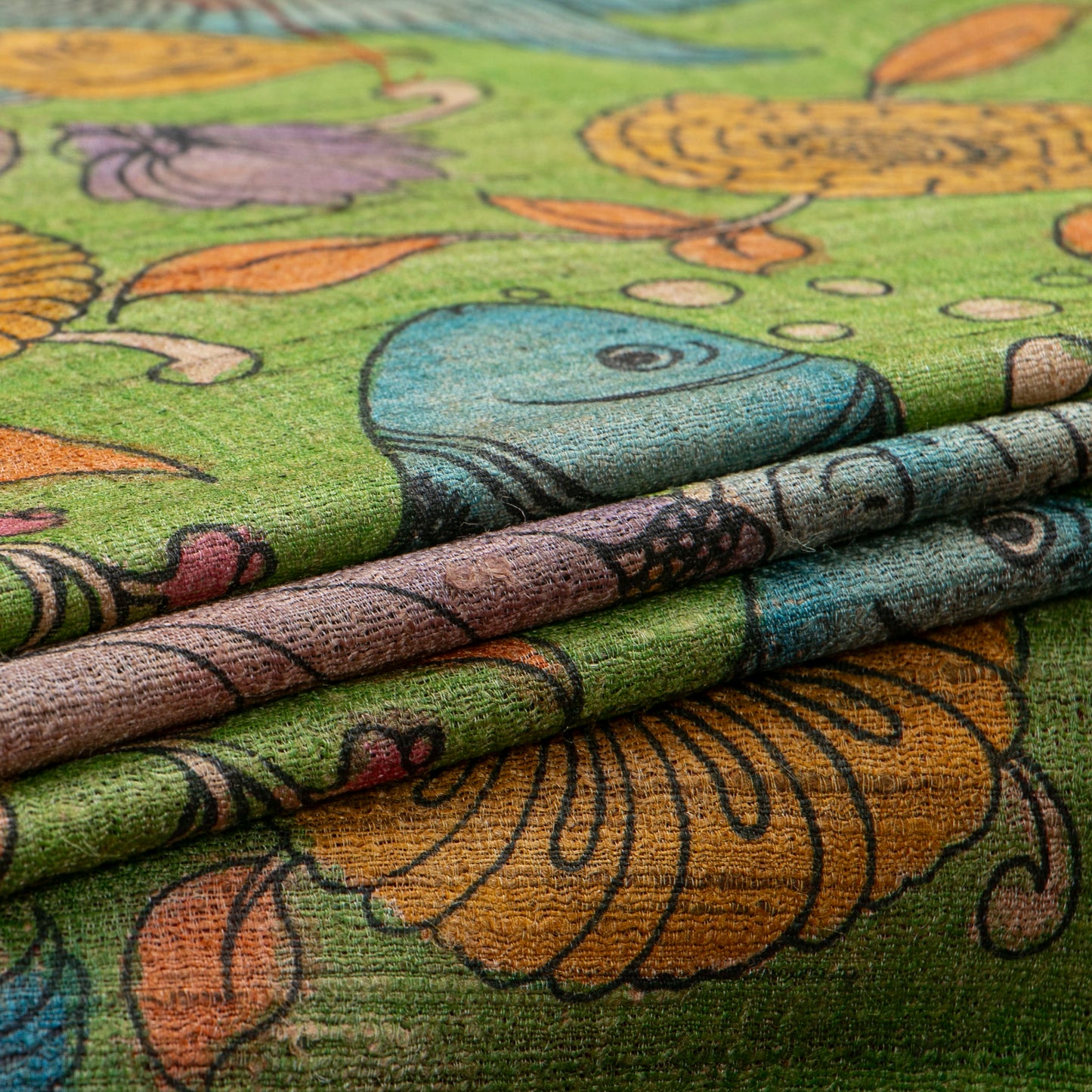 Green Handpainted Kalamkari Gicha Tussar Silk Saree For Party Wear PTK VSR 142