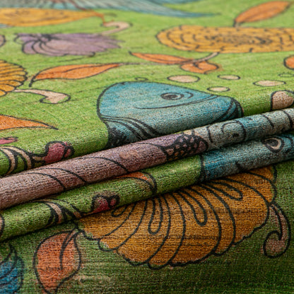 Green Handpainted Kalamkari Gicha Tussar Silk Saree For Party Wear PTK VSR 142