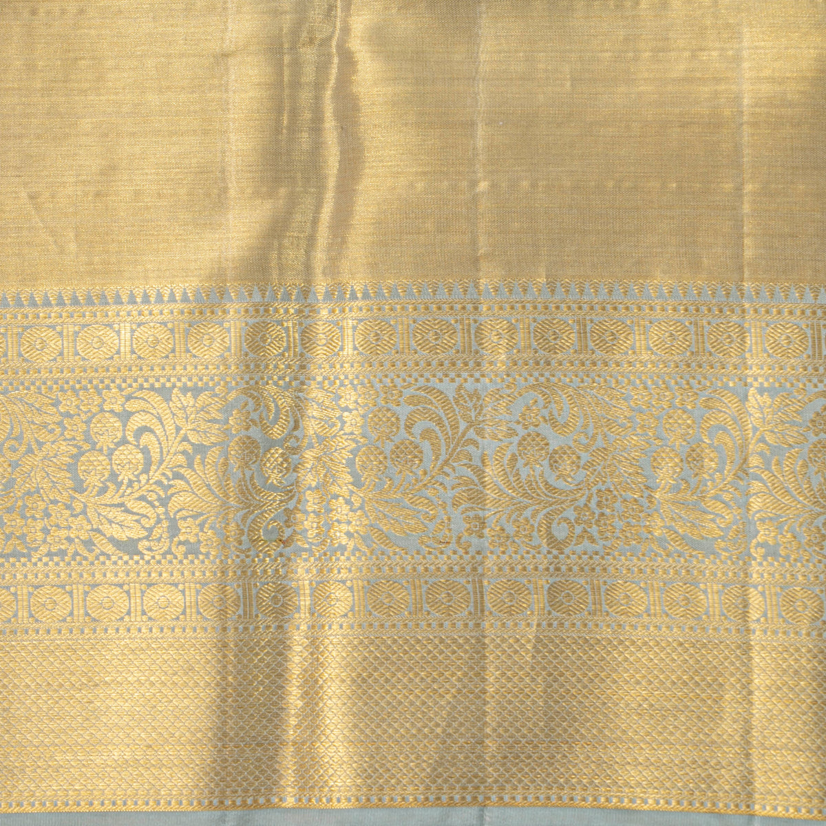 Pastel Peeach And Blue Kanchipuram Tissue Silk Saree For Bridal Wear PV NYC 1944