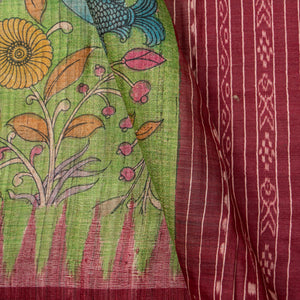 Green Handpainted Kalamkari Gicha Tussar Silk Saree For Party Wear PTK VSR 142