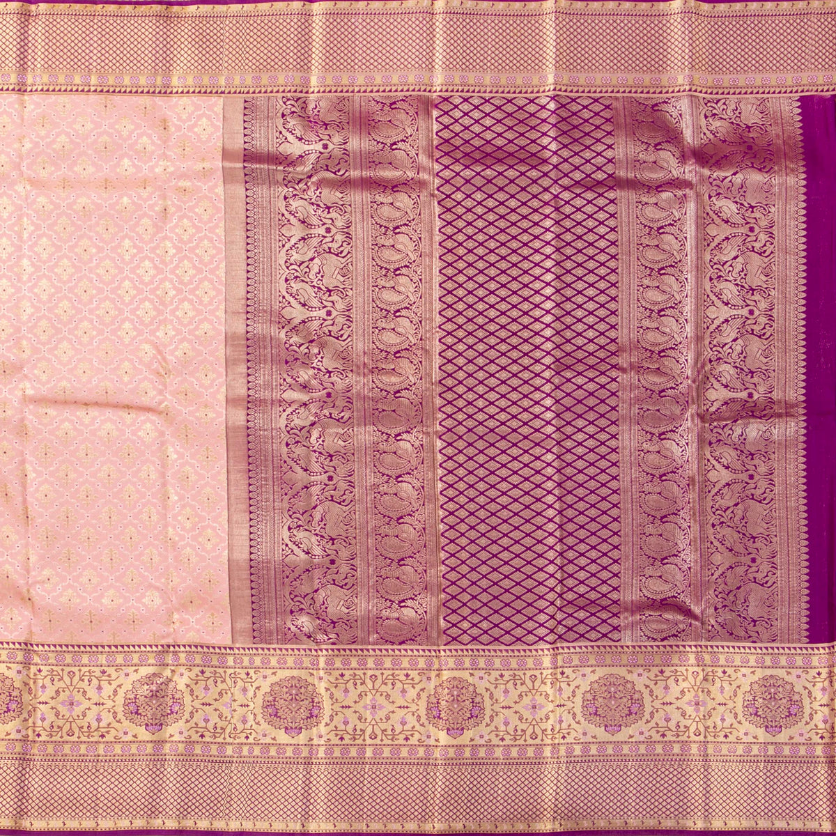 Pink And Magenta Kanchipuram Silk Saree For Festive Wear PV NYC 1986
