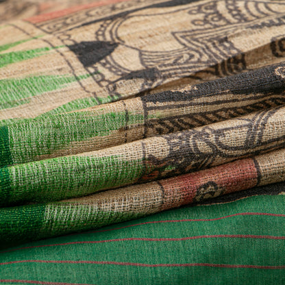 Beige, Maroon And Green Handpainted Kalamkari Gicha Tussar Silk Saree In Dasavatharam Theme For Festive Wear PTK VSR 138
