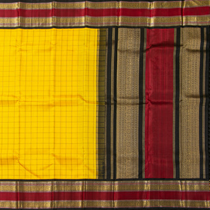 Yellow And Black Kanchipuram Silk Saree For Festive Wear PV NYC 1973