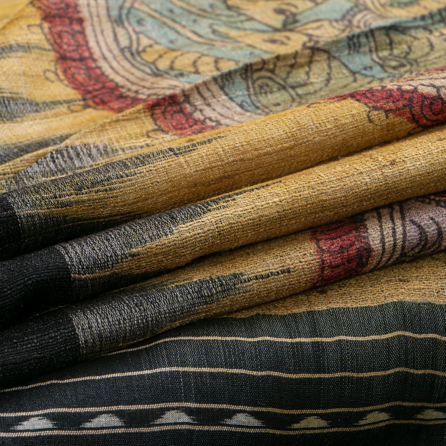 Beige Handpainted Kalamkari Gicha Tussar Silk Saree With Krishna Leela Theme For Office Wear PTK VSR 139