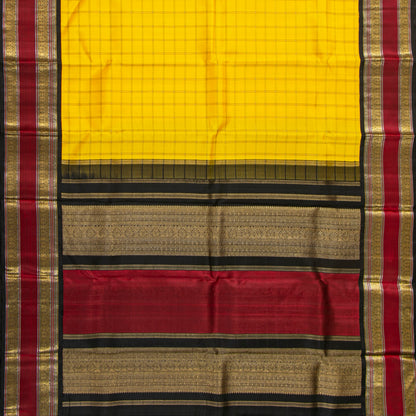Yellow And Black Kanchipuram Silk Saree For Festive Wear PV NYC 1973