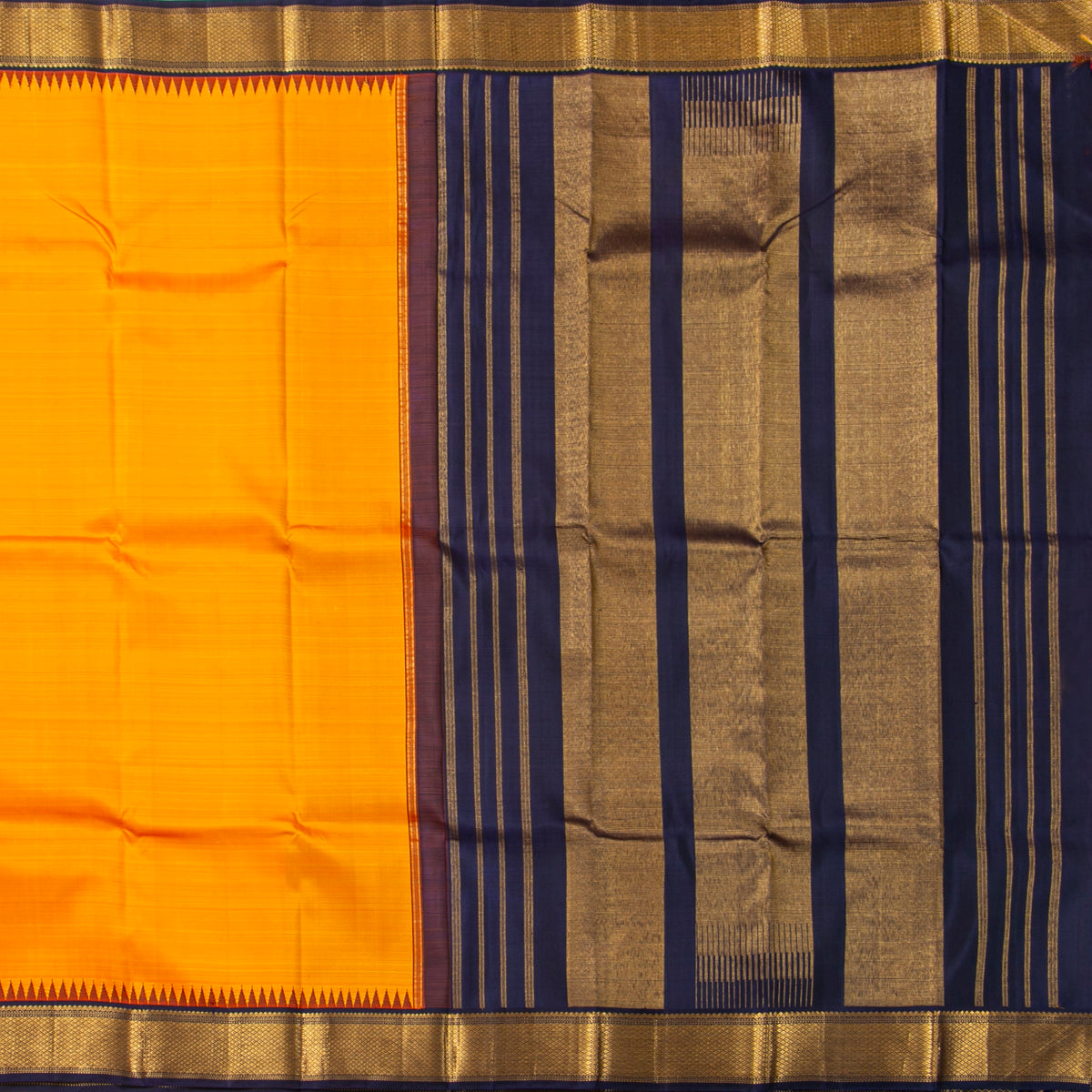Yellow And Navy Blue Kanchipuram Silk Saree For Festive  Wear PV NYC 1958