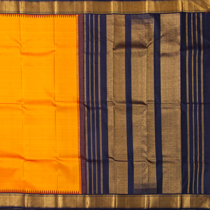 Yellow And Navy Blue Kanchipuram Silk Saree For Festive  Wear PV NYC 1958