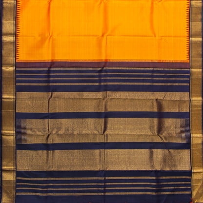 Yellow And Navy Blue Kanchipuram Silk Saree For Festive  Wear PV NYC 1958