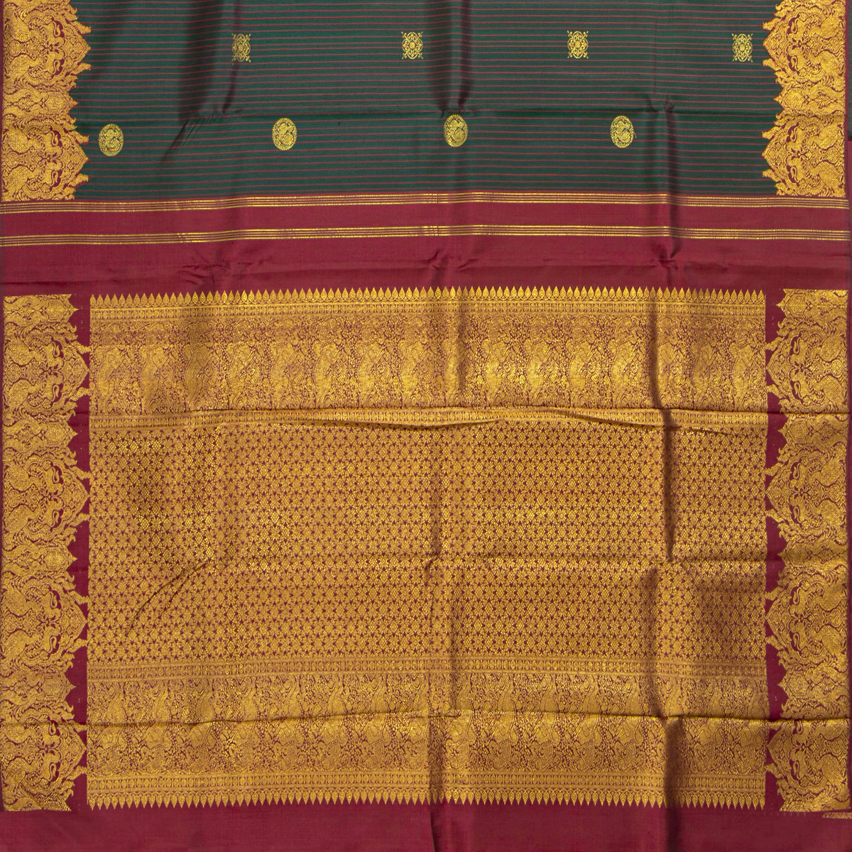 Green And Maroon Kanchipuram Silk Saree For Festive Wear PV NYC 2001