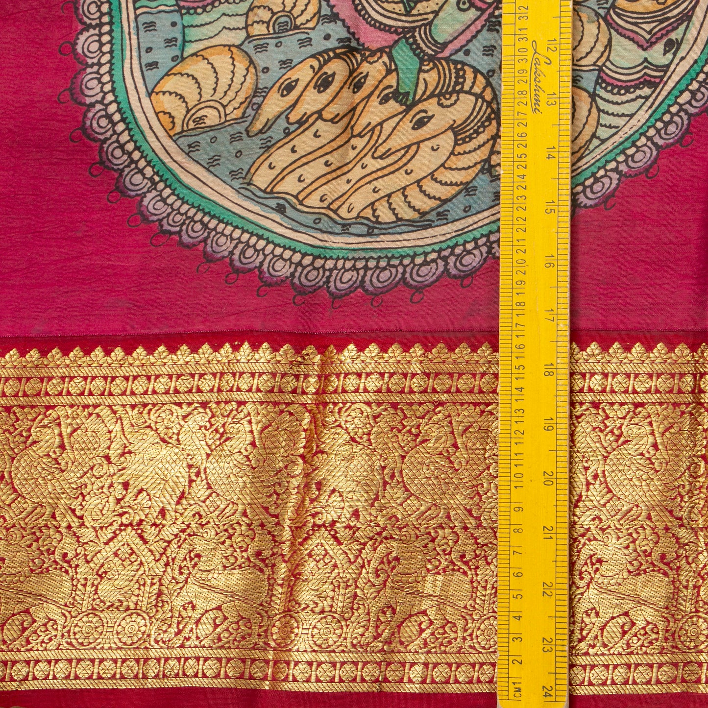 Red Handpainted Kalamkari Kanchipuram Silk Saree With Krishna Leela Theme And Ganga Jamuna Border For Festive Wear VSR KK 107