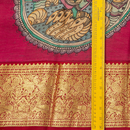 Red Handpainted Kalamkari Kanchipuram Silk Saree With Krishna Leela Theme And Ganga Jamuna Border For Festive Wear VSR KK 107