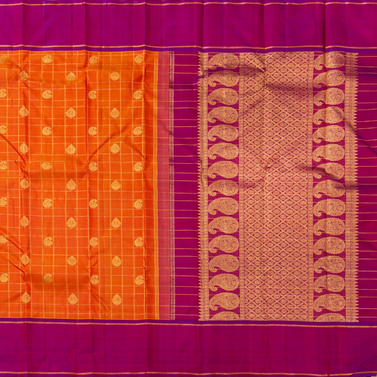 Orange And Magenta Kanchipuram Silk Saree For Festive Wear PV NYC 2066
