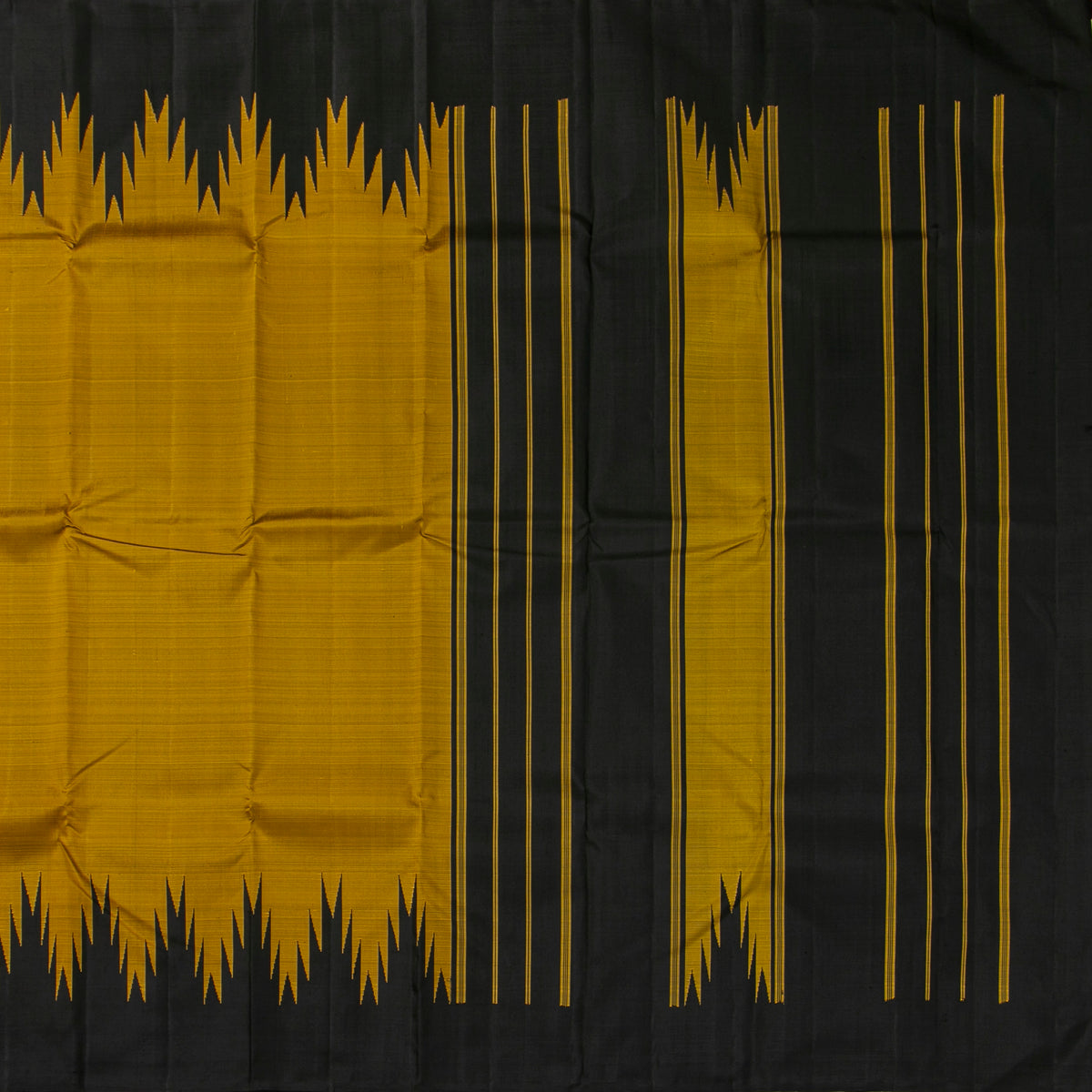 Mustard And Black Thazampoo Border Kanchipuram Silk Saree For Festive Wear PV NYC 2070