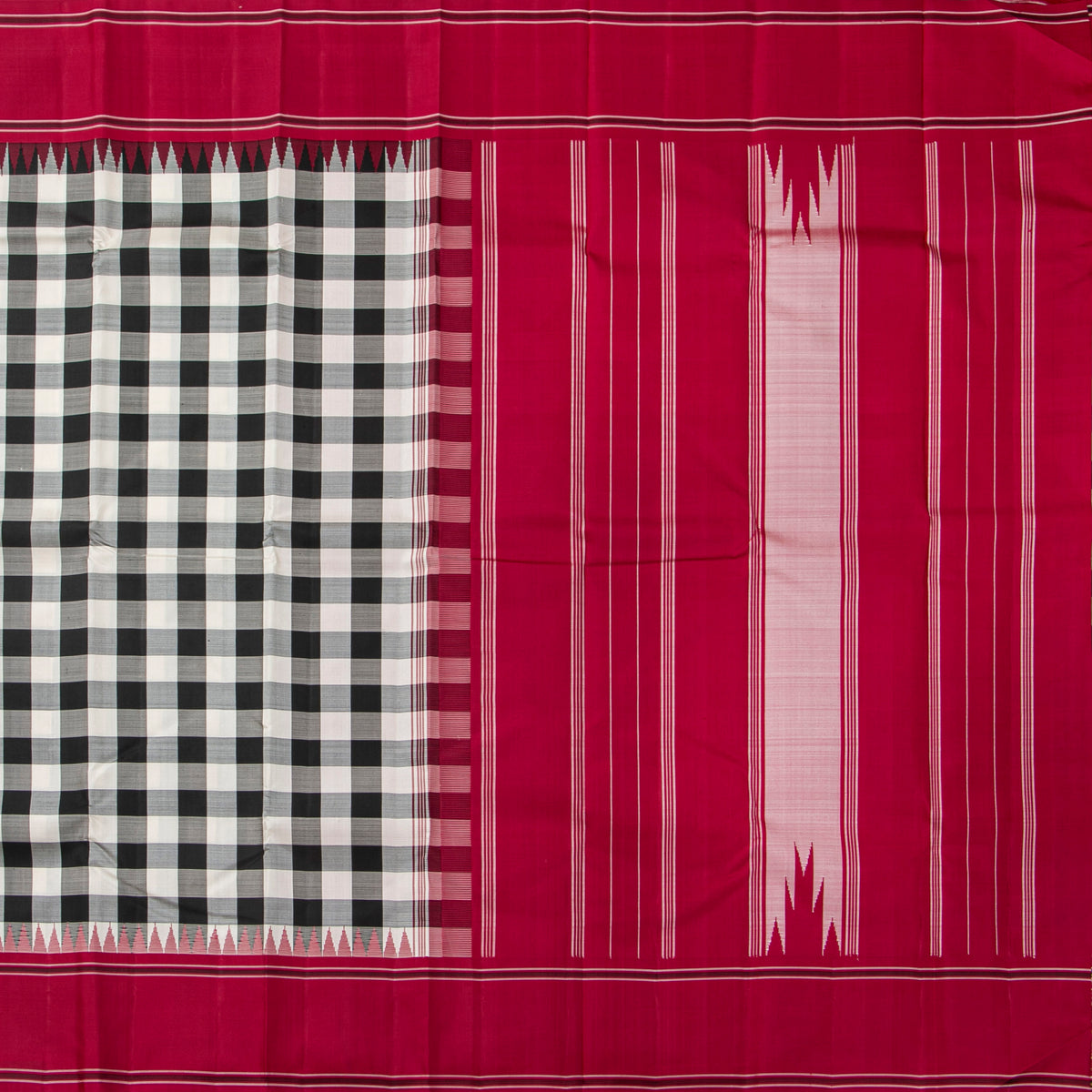 Black And White Checks No Zari Kanchipuram Silk Saree For Festive Wear PV NYC 2071