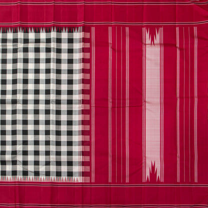 Black And White Checks No Zari Kanchipuram Silk Saree For Festive Wear PV NYC 2071