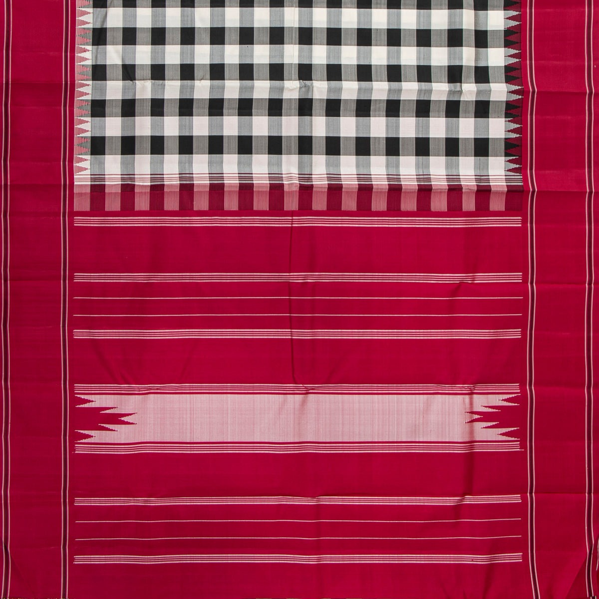 Black And White Checks No Zari Kanchipuram Silk Saree For Festive Wear PV NYC 2071