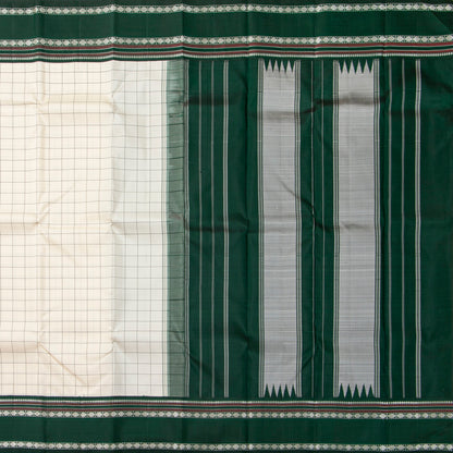 Off White And Green Kanchipuram Silk Saree No Zari For Festive Wear PV 2072