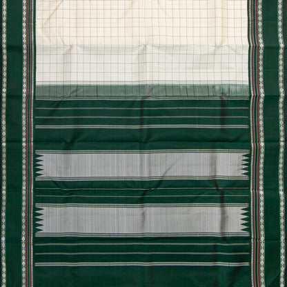 Off White And Green Kanchipuram Silk Saree No Zari For Festive Wear PV 2072
