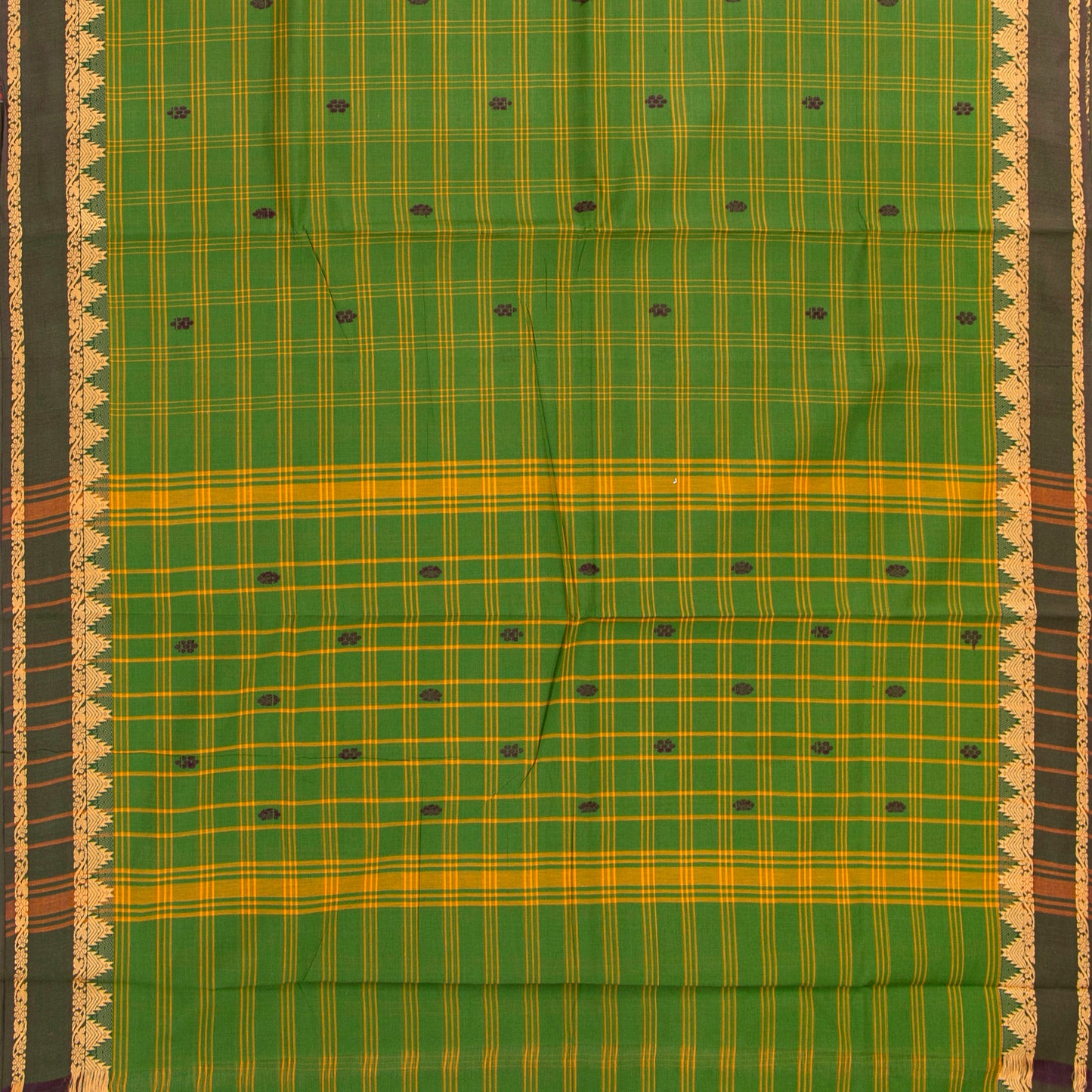 Green And Brown Handwoven Chettinad Cotton Saree With ZARI For Summer Wear PV SK CC 255