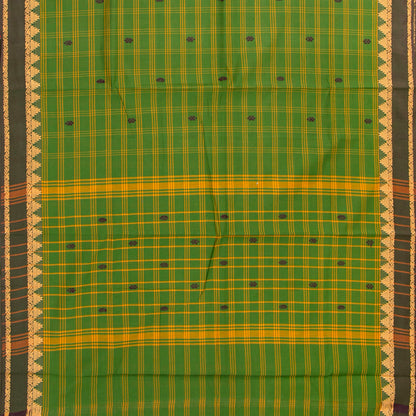 Green And Brown Handwoven Chettinad Cotton Saree With ZARI For Summer Wear PV SK CC 255