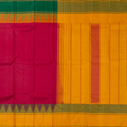 Red Ganga Jamuna Temple Border Kanchipuram Silk Saree For Festive Wear PV 2074