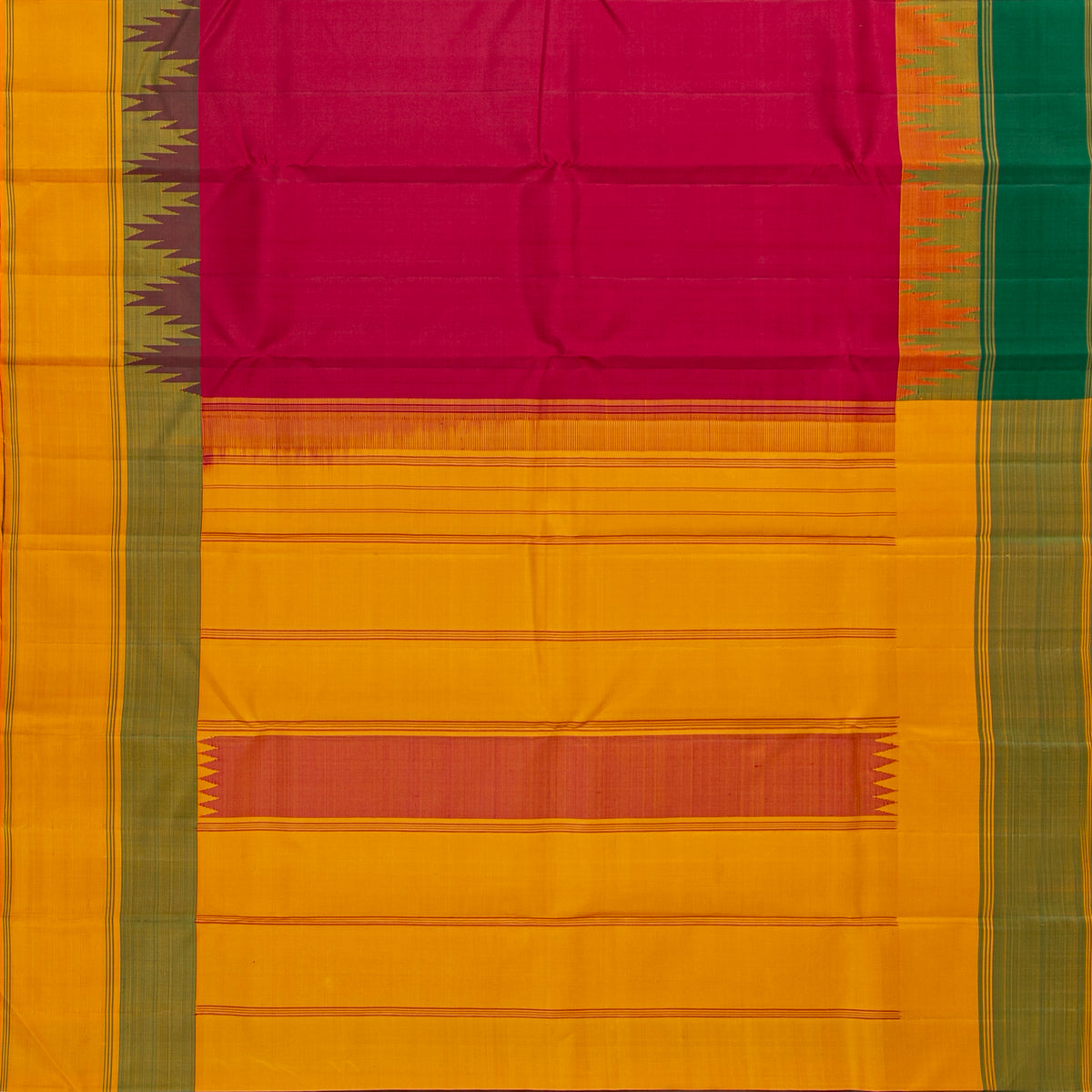Red Ganga Jamuna Temple Border Kanchipuram Silk Saree For Festive Wear PV 2074