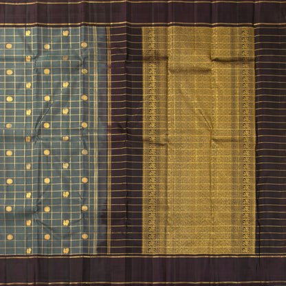 Grey And Brown Kanchipuram Silk Saree For Festive Wear PV 2069