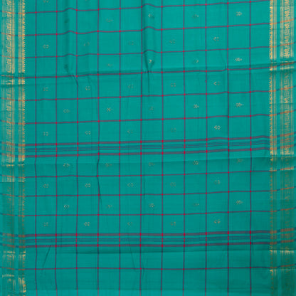 Sea Green Handwoven Chettinad Cotton Saree With Zari Border For Summer Wear PV SK CC 250