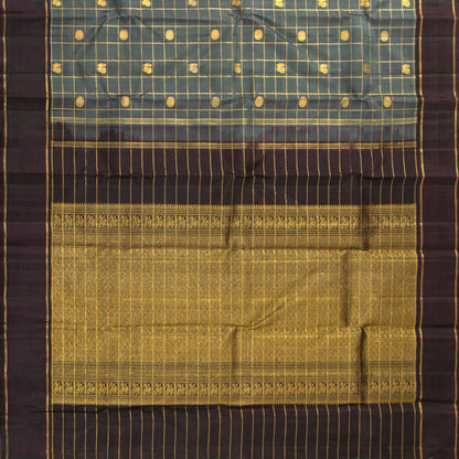 Grey And Brown Kanchipuram Silk Saree For Festive Wear PV 2069