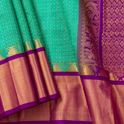 Sea Green And Purple Kanchi Silk Cotton Saree For Festive Wear VP SC 231