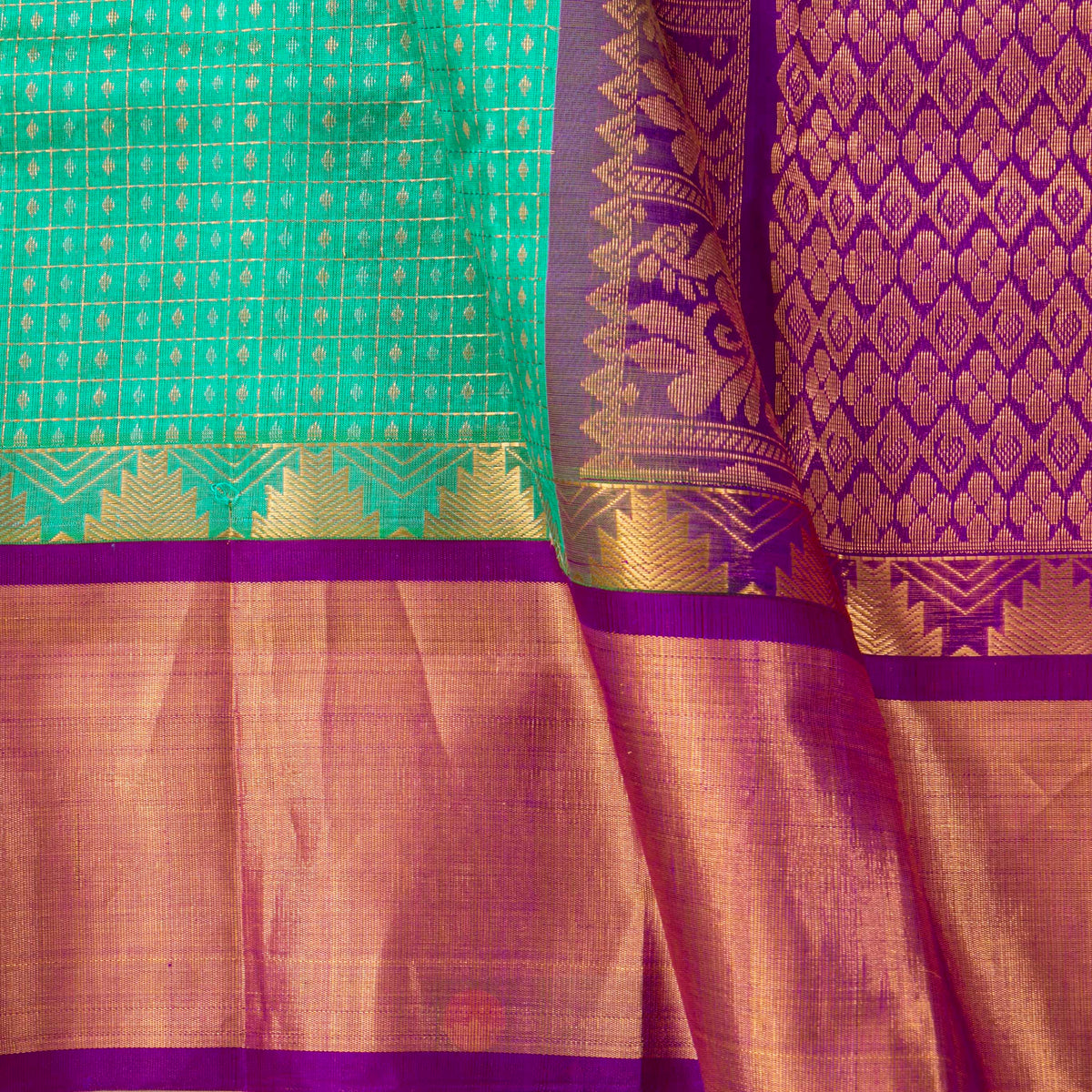 Sea Green And Purple Kanchi Silk Cotton Saree For Festive Wear VP SC 231