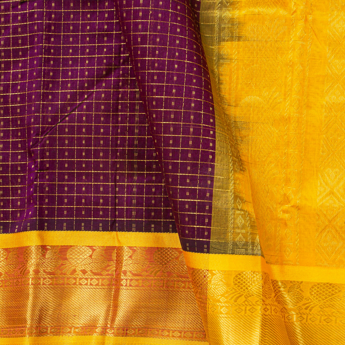 Wine And Yellow Kanchi Silk Cotton Saree For Festive Wear VP SC 259