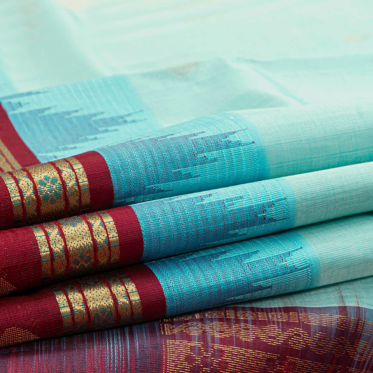 Blue And Maroon  Kanchi Silk Cotton Saree For Festive Wear VP SC 229