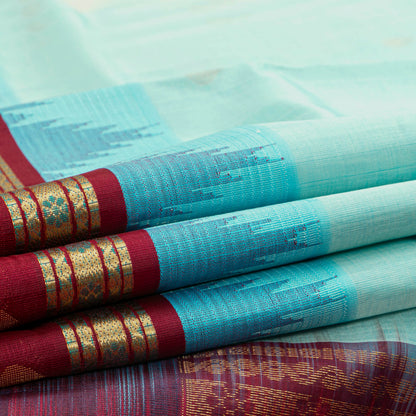 Blue And Maroon  Kanchi Silk Cotton Saree For Festive Wear VP SC 229