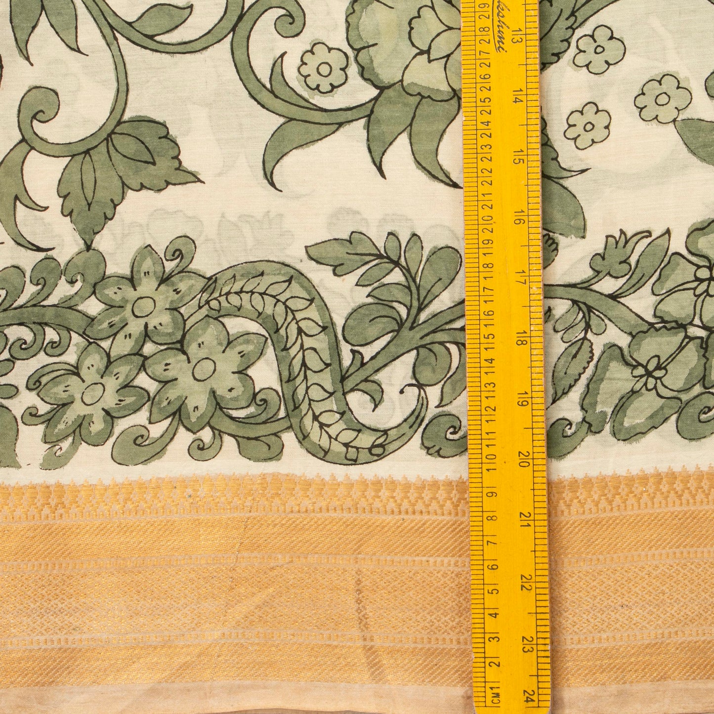 Off White And Blue Handpainted Kalamkari Bangalore Silk Saree With Zari Border For Festive Wear KBS VSR 113