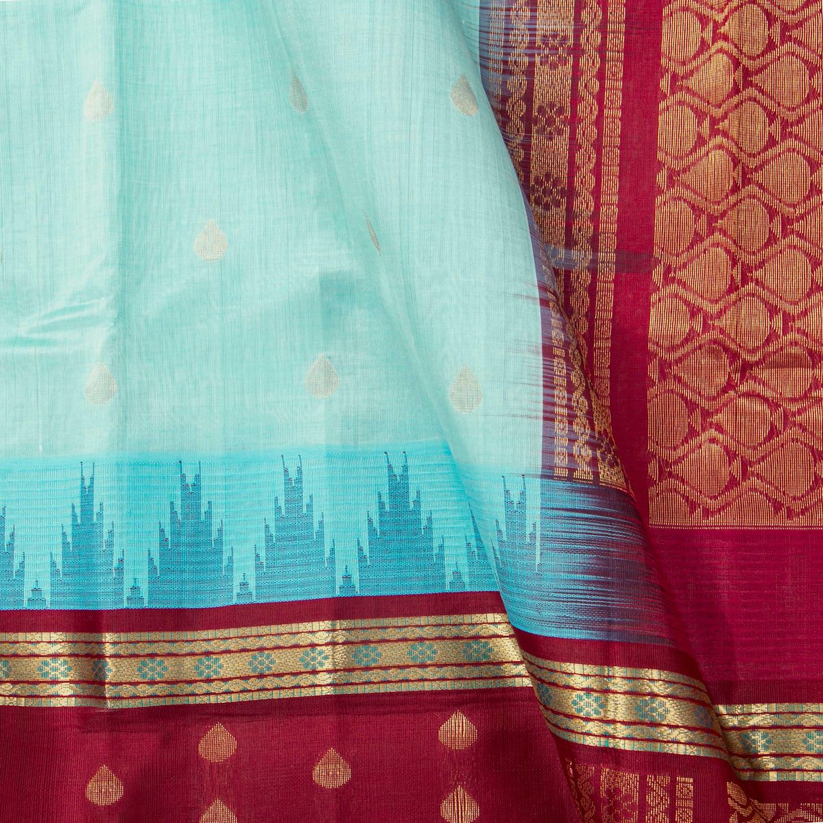 Blue And Maroon  Kanchi Silk Cotton Saree For Festive Wear VP SC 229