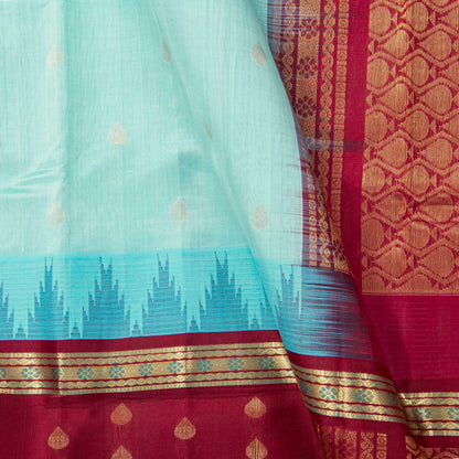 Blue And Maroon  Kanchi Silk Cotton Saree For Festive Wear VP SC 229