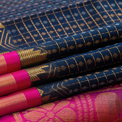 Blue And Pink Kanchi Silk Cotton Saree For Festive Wear VP SC 232