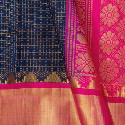 Blue And Pink Kanchi Silk Cotton Saree For Festive Wear VP SC 232