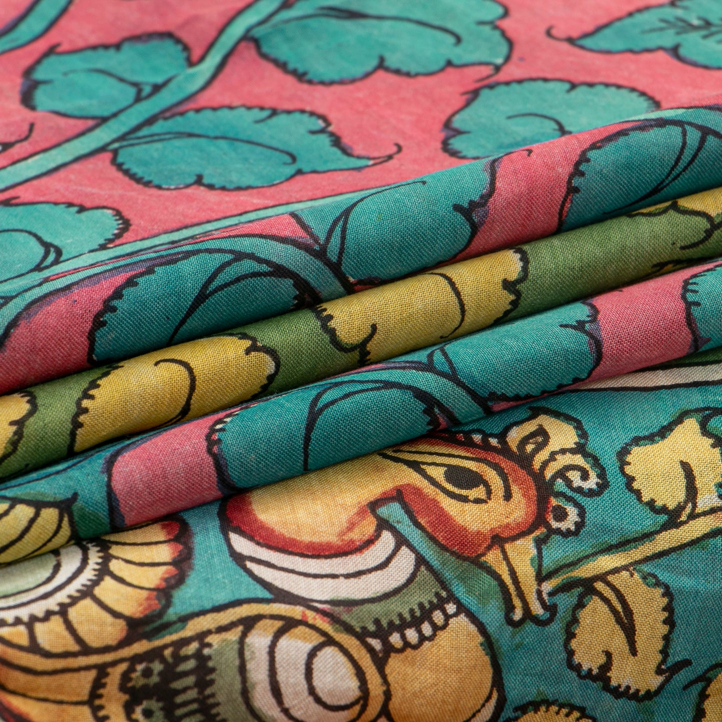 Green Handpainted Kalamkari Bangalore Silk Saree With Zari Border For Office Wear KBS VSR 114